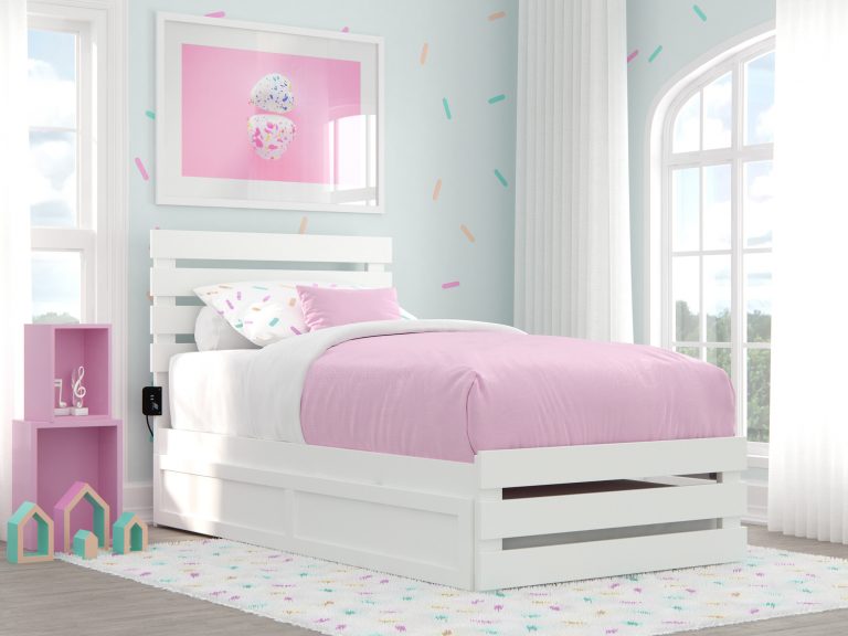 Oxford Twin Bed with Footboard and Twin Trundle in White