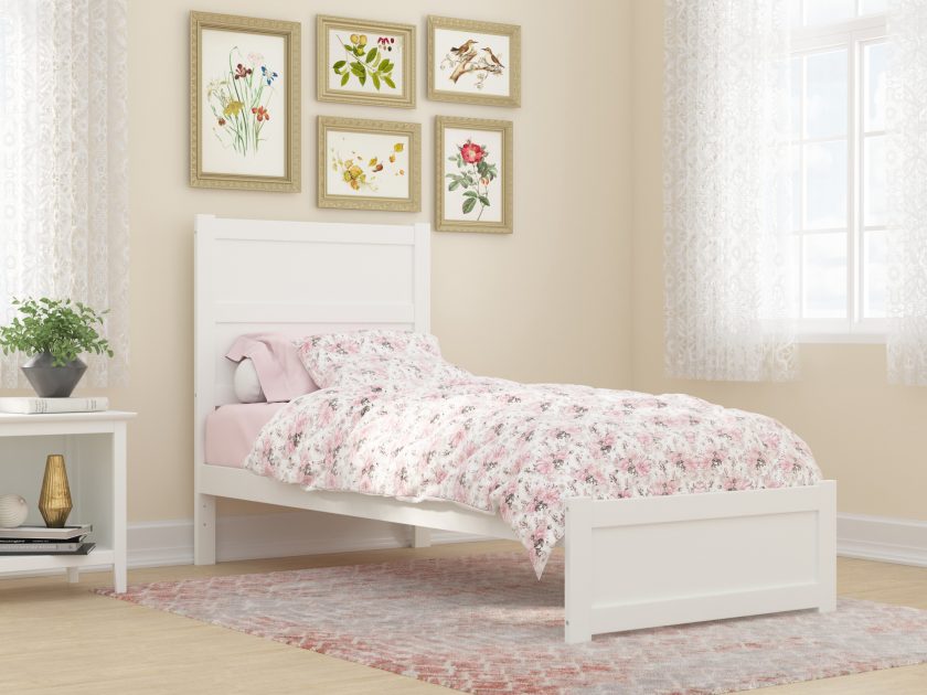 NoHo Twin Extra Long Bed with Footboard in White