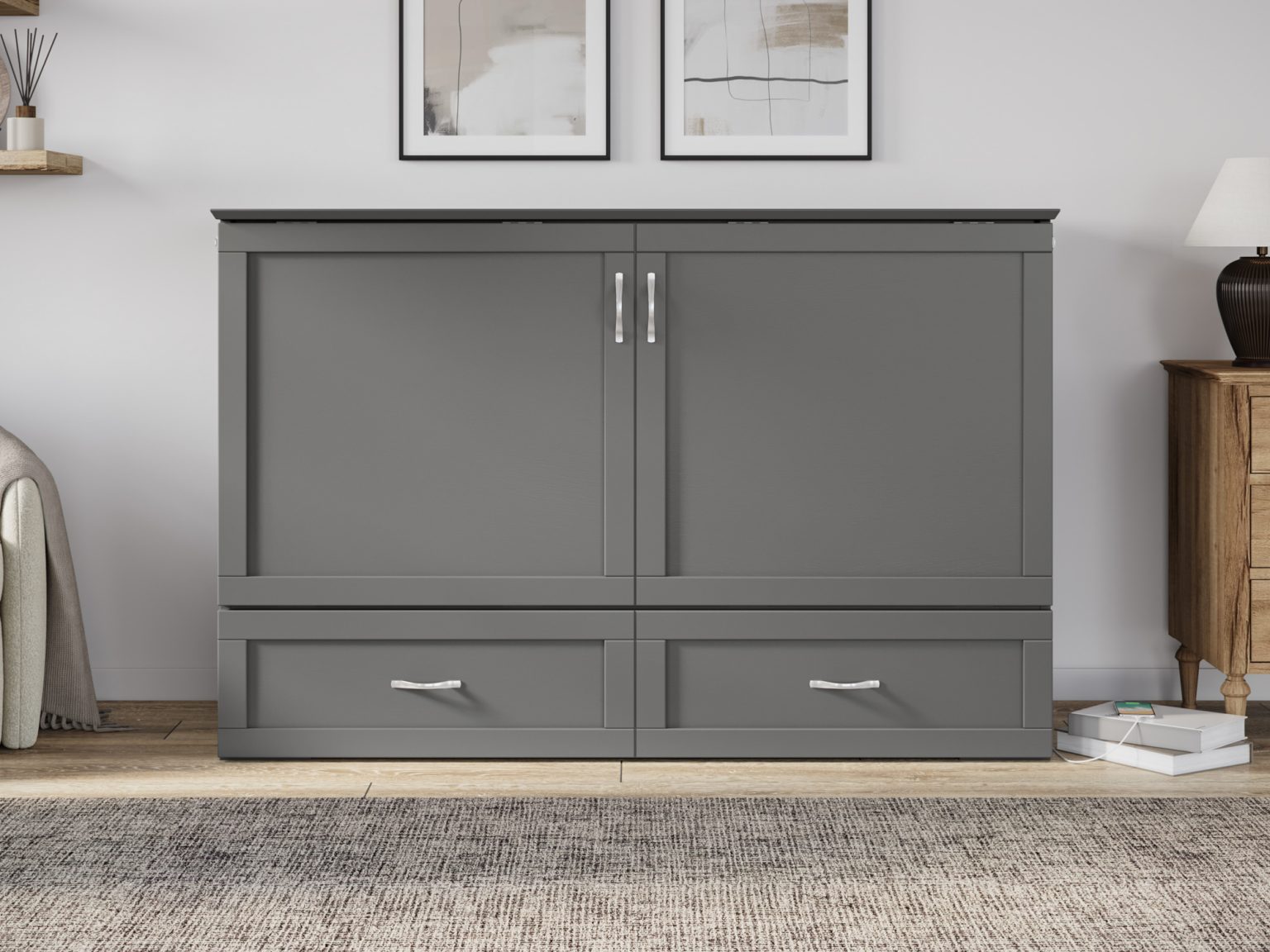 Hamilton Full Murphy Bed Chest in Walnut AFI Furnishings