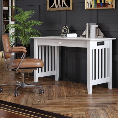 Mission Desk with Drawer and Built-in Charger