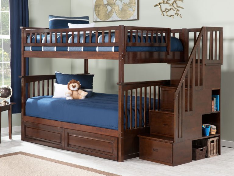 Full over Full Columbia Staircase Bunk Bed with Full Size Trundle in Walnut