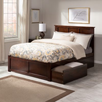 Madison Platform Bed with Footboard & Set of 2 Storage Drawers - Walnut, King