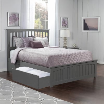 Mission Platform Bed with Matching Footboard & Set of 2 Storage Drawers - Grey, Queen