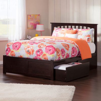 Mission Platform Bed with Footboard & Set of 2 Storage Drawers - Espresso, King