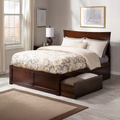 Metro Platform Bed with Footboard & Set of 2 Storage Drawers - Walnut, Queen