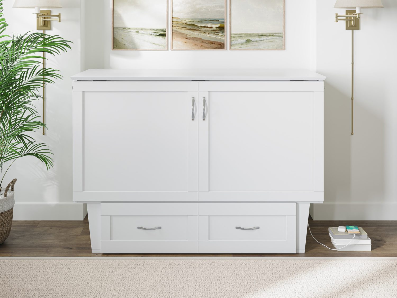 Monroe Full Murphy Bed Chest In White AFI Furnishings   AC633142 RS FRONT CLD 180 COASTAL 1500x1125 