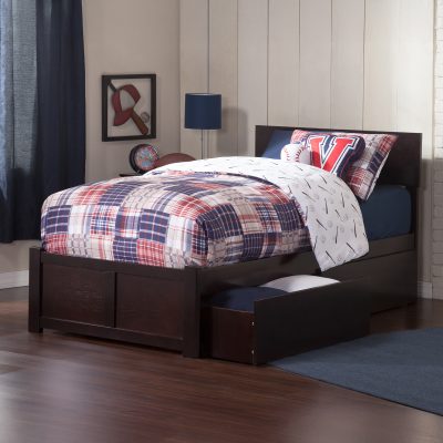 Orlando Platform Bed with Footboard & Set of 2 Storage Drawers - Espresso, Twin