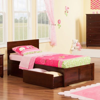 Orlando Platform Bed with Footboard & Set of 2 Storage Drawers - Walnut, Twin