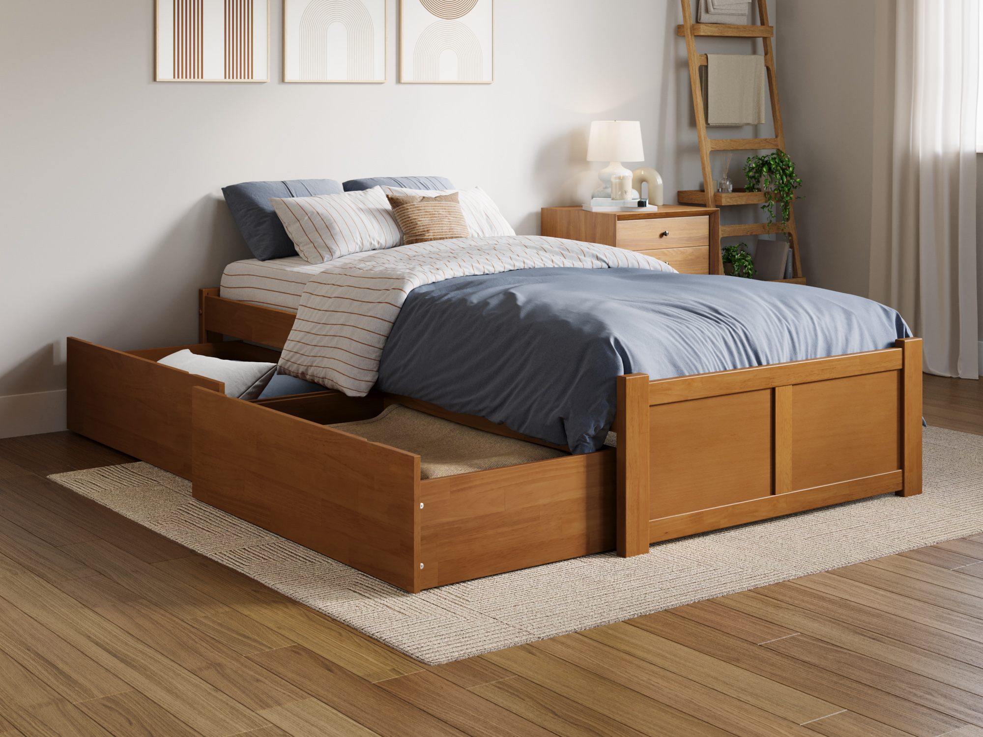 Concord Twin XL Platform Bed with Panel Footboard and Storage Drawers in Light Toffee AFI Furnishings