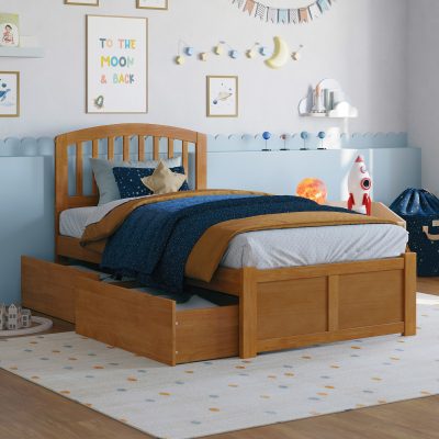 Richmond Platform Bed with Footboard & Set of 2 Storage Drawers - Light Toffee, Twin