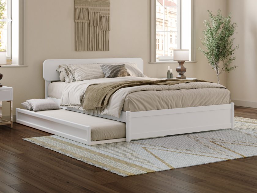 Capri Queen Platform Bed with Panel Footboard and Twin XL Trundle in White AFI Furnishings