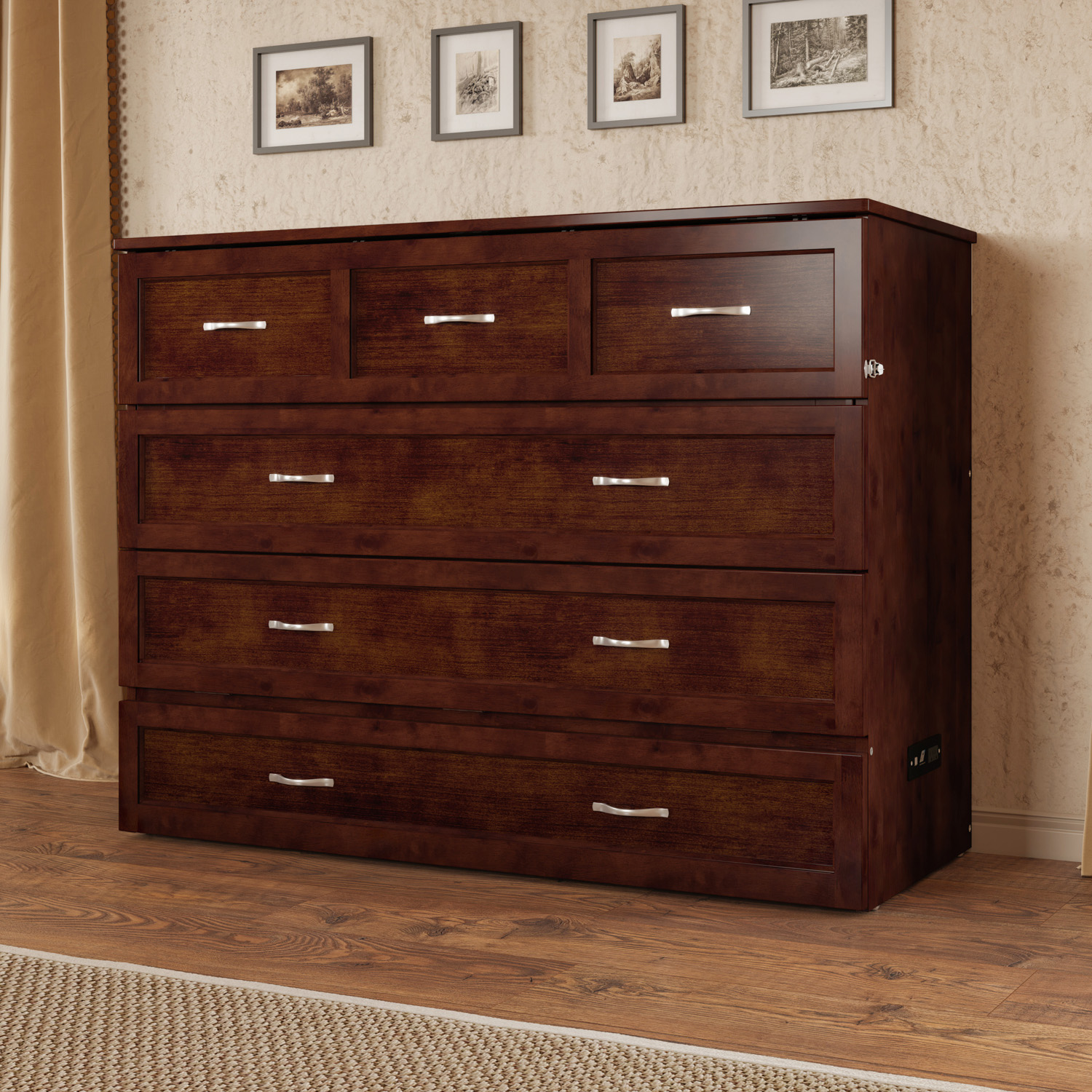 Deerfield Murphy Bed Chest with Mattress Storage Drawer Built In Charger AFI Furnishings