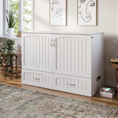 Southampton Murphy Bed Chest with Mattress, Storage Drawer & Built-In Charger