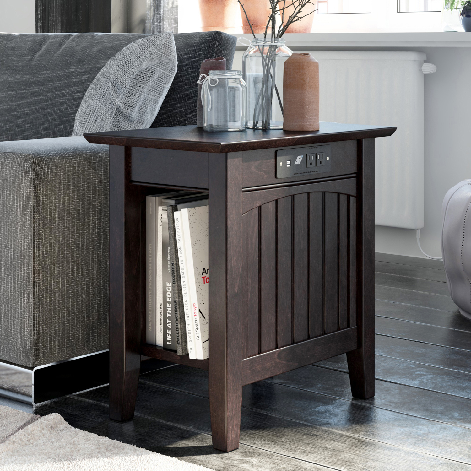 Nantucket Chair Side Table with Built In Charger AFI Furnishings