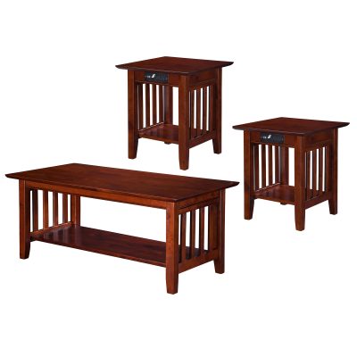 Mission 3-Piece Coffee Table Set with Built-In Charger