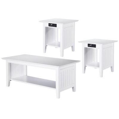 Nantucket 3-Piece Coffee Table Set with Built-In Charger